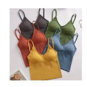 New 5-Pack Polyamide Knit Fabric Bralettes With Adjustable Straps & Ribbed Desig